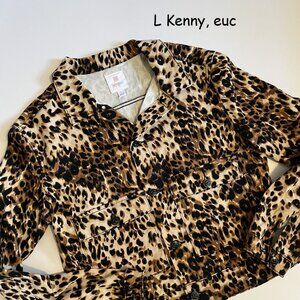 Large Lularoe Kenny jean jacket, brown animal print